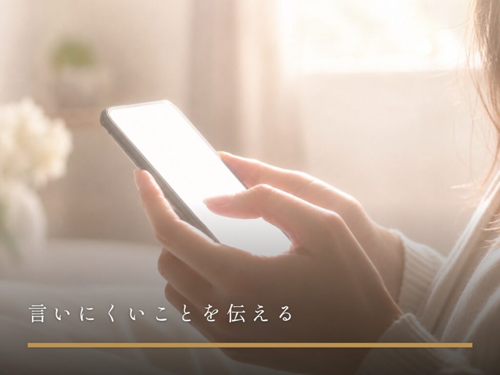 窓辺の光のなかでスマートフォンを手にしている女性の手元（言いにくいことを伝える）