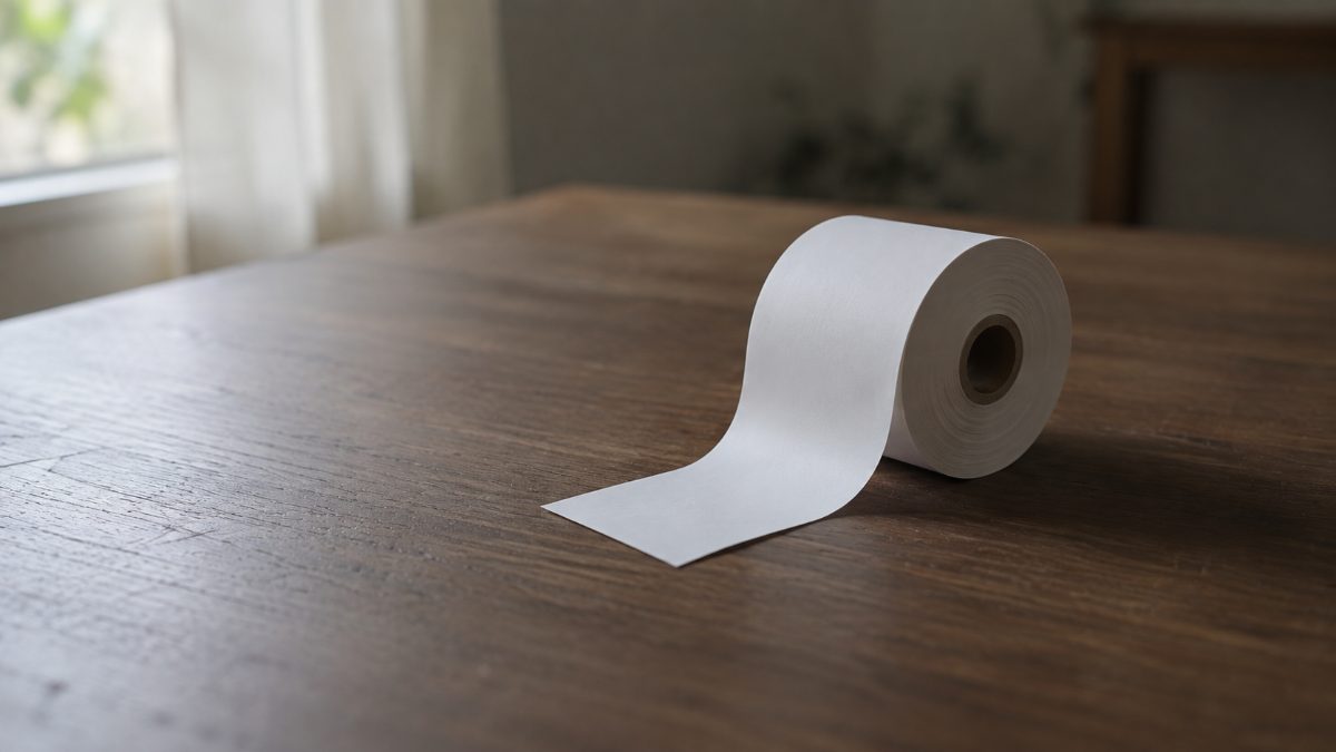 何も印字されていない、白いレシートロールの巻き