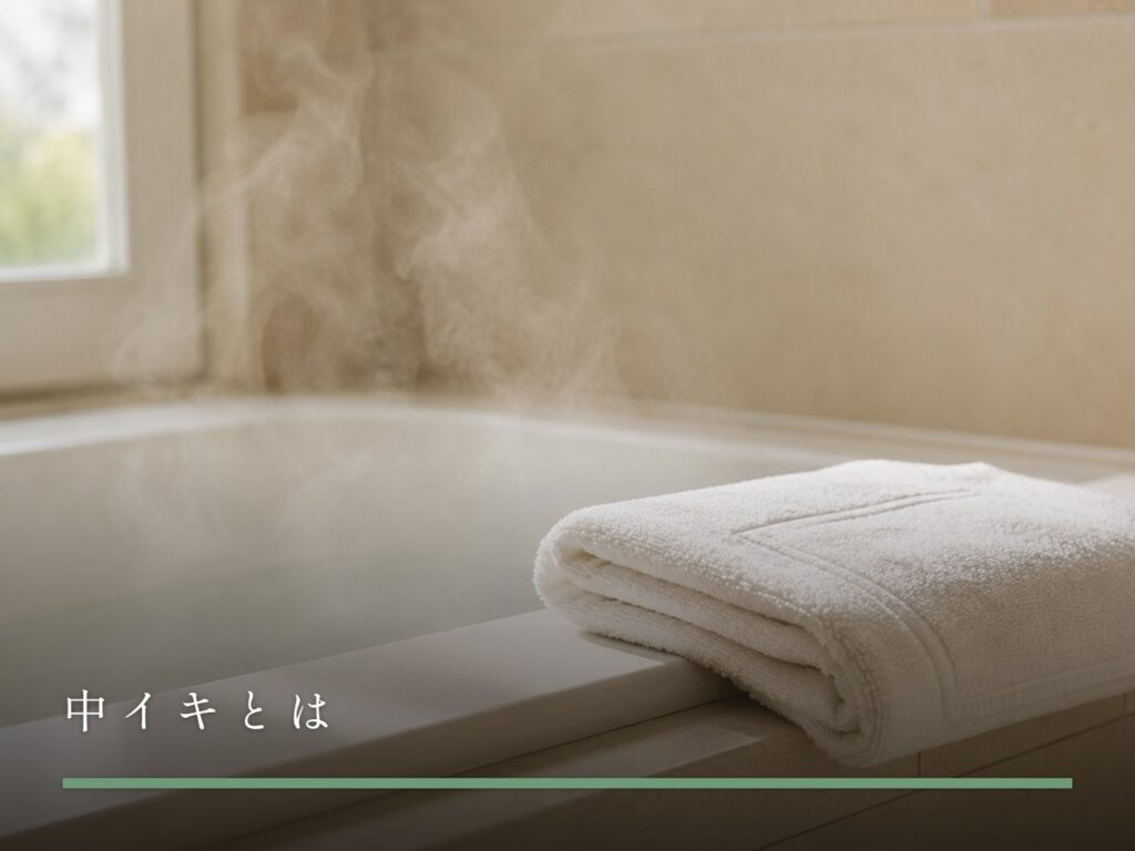湯気の立つバスタブの縁と、畳んで置かれた白いバスマット（中イキとは）