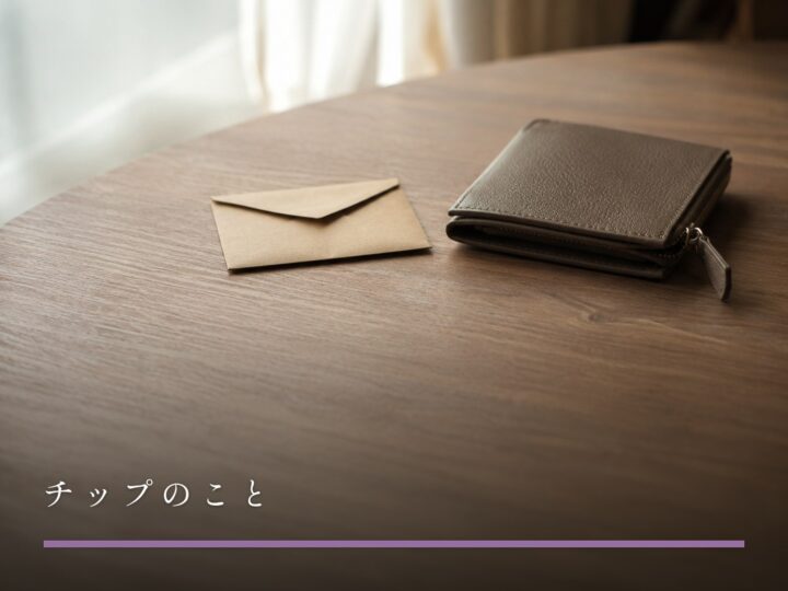 小さな封筒と、その横に置かれた財布（チップのこと）
