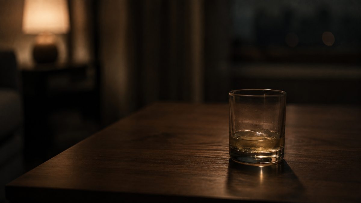 夜のテーブルに残された、ひとつのグラス