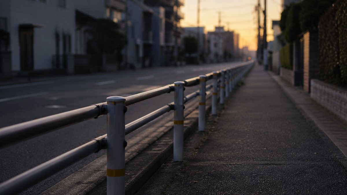 歩道と車道のあいだに立てられた、低い柵