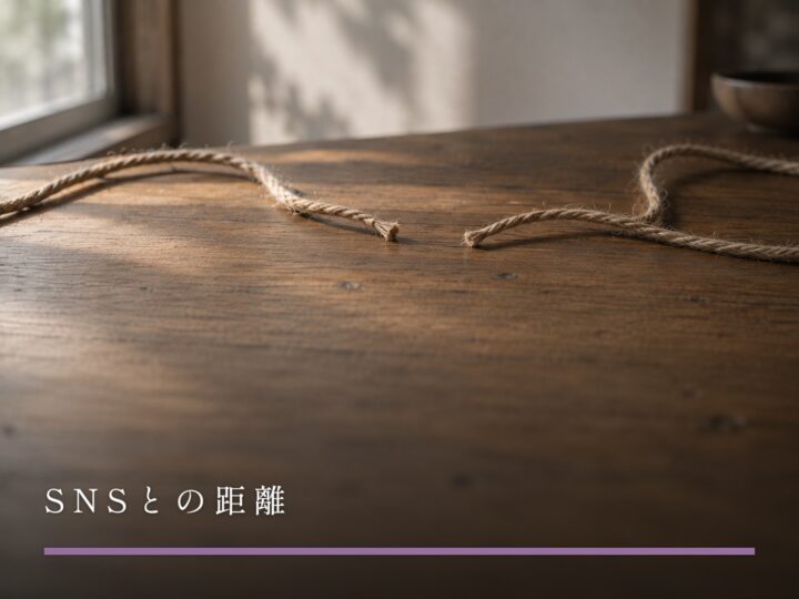木の机に置かれた、結ばれていない二本の麻紐(女風とSNSの距離)