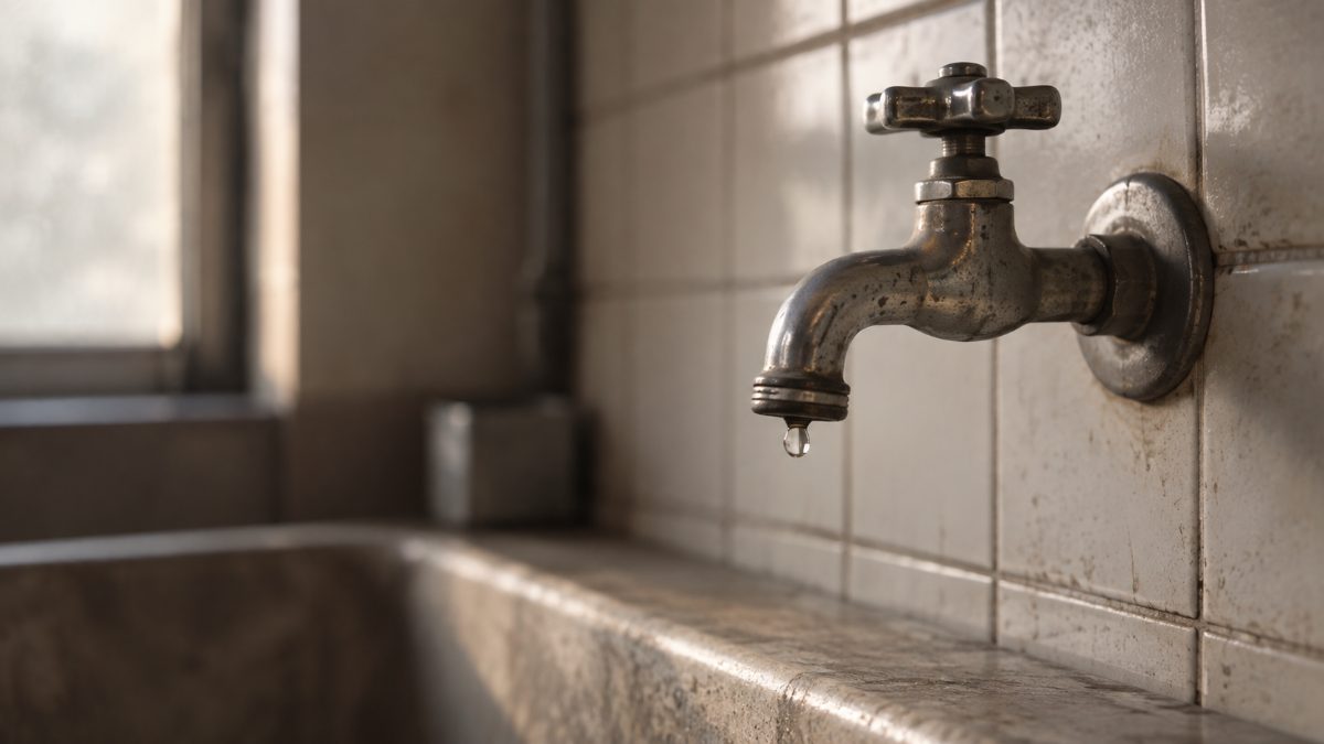 水の止まった、壁付けの古い蛇口