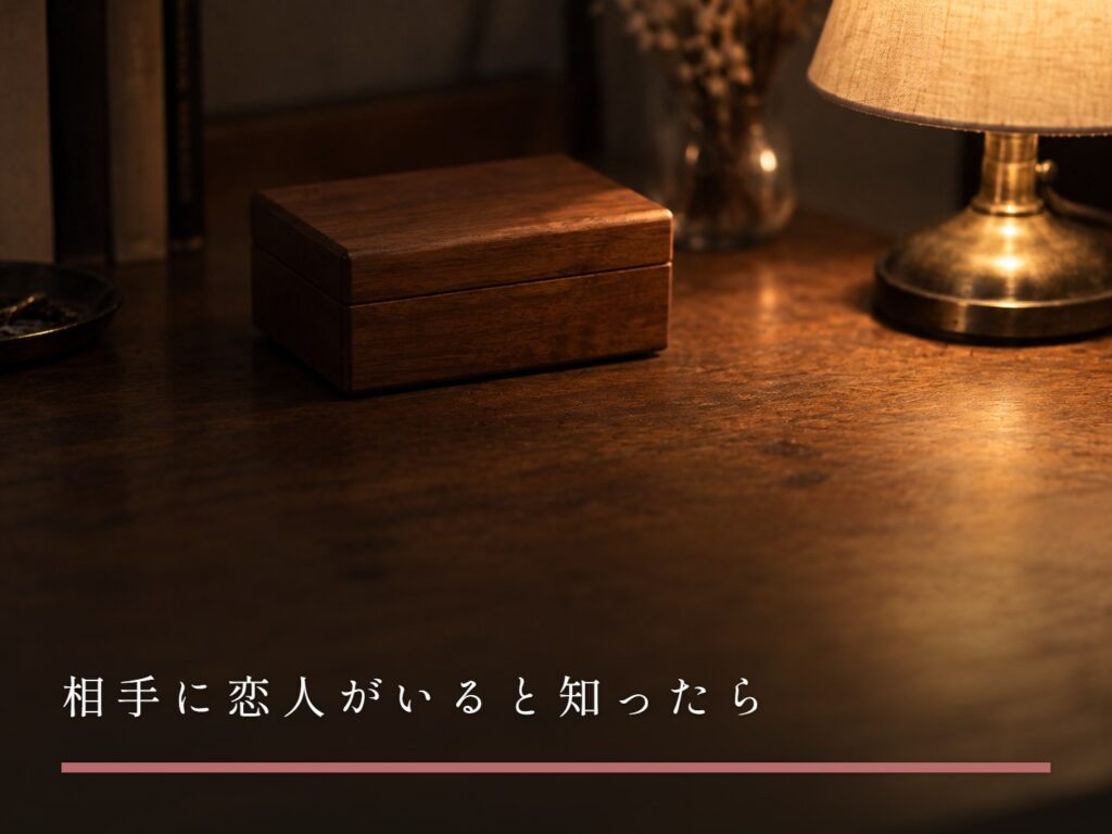 夜の机で、ランプの灯りに照らされた、ふたの閉じた小さな木の箱（相手に恋人がいると知ったら）